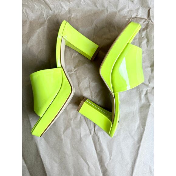 Nine West Behot Heeled Lime Neon Green Slide Sandals Patent Mules Size 7 - Picture 4 of 10